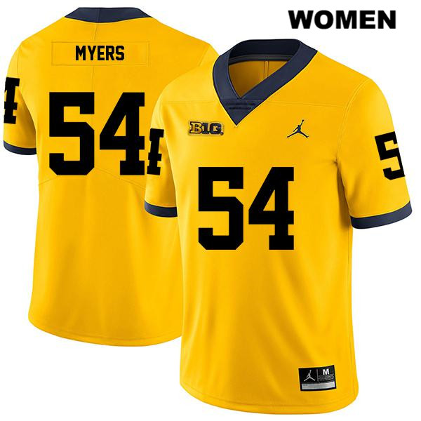 Women's NCAA Michigan Wolverines Carl Myers #54 Yellow Jordan Brand Authentic Stitched Legend Football College Jersey YC25G85SM